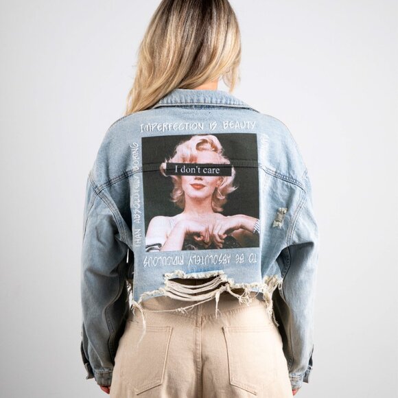 I DON'T CARE Crop Denim Jacket - Picture 4 of 10